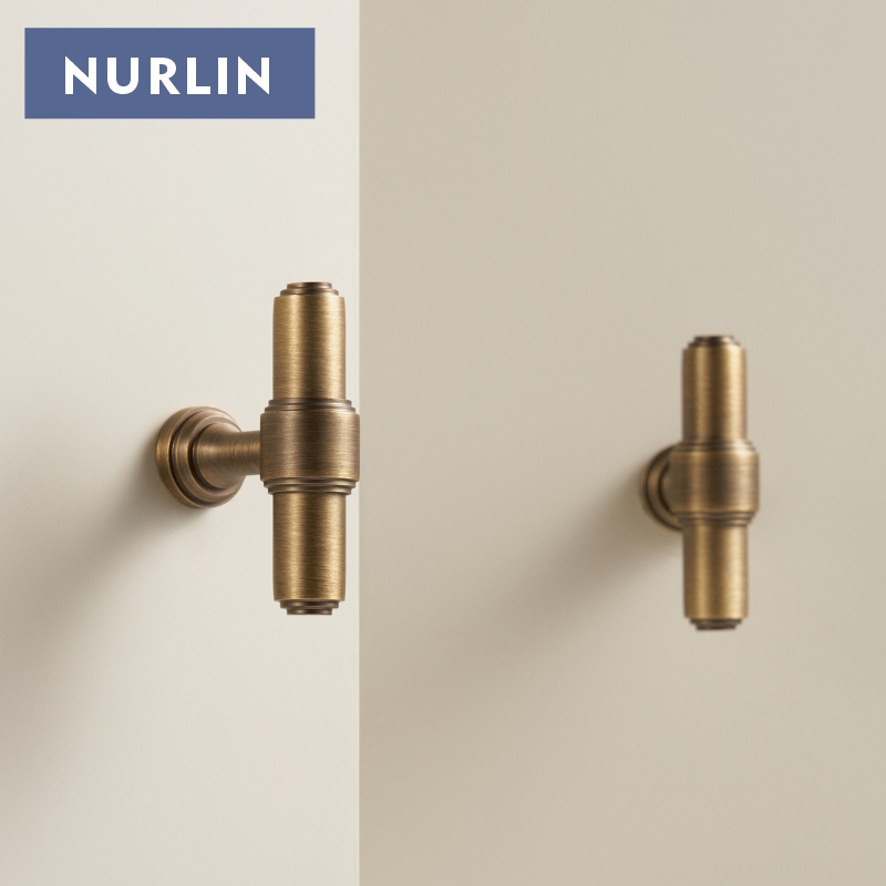 Furniture Hardware Feet - Nurlin ソリッドブラスフレンチレトロアンティークブロンズキッチンキャビネットドア引き出しノブワードローブハンドル T バー