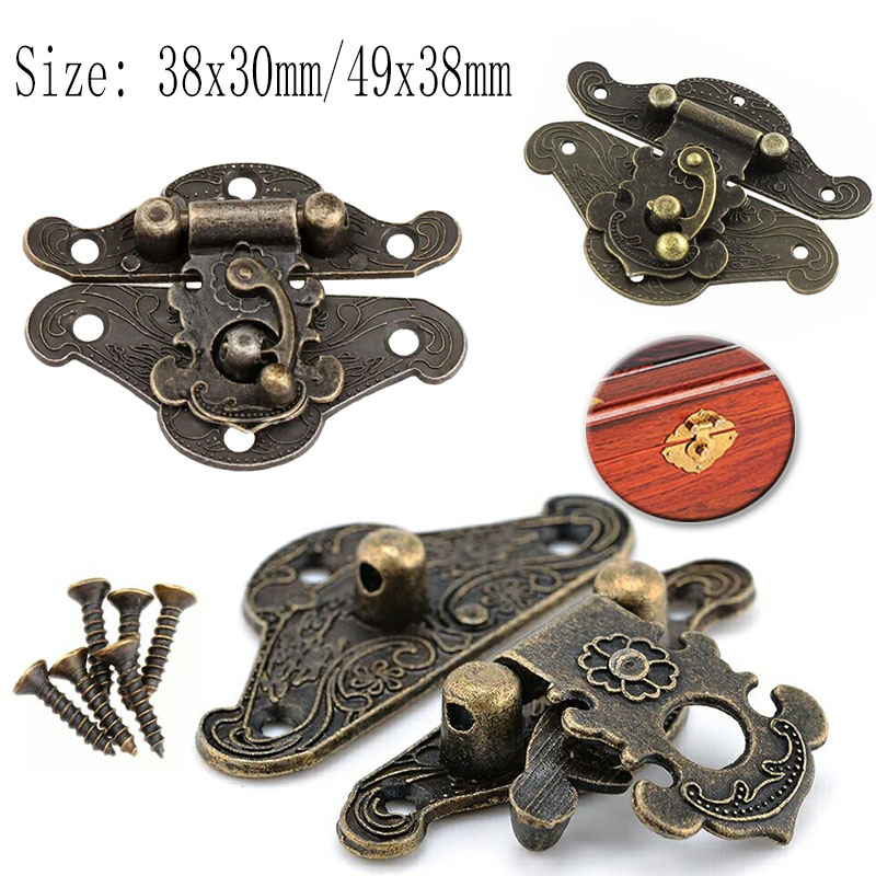 Furniture Hardware Screws - 5/10 個ヴィンテージメタルハードウェア家具木箱レザーバッグハードウェア装飾ラッチクラスプロック南京錠掛け金ネジ付き