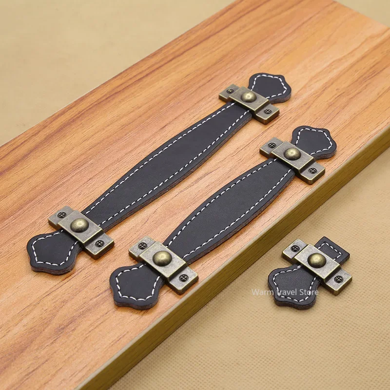 Furniture Rotating Hardware - 1 個革ハンドルバッグハンドル引き出しドアノブブラウンブラック家具ハンドルハードウェア装飾亜鉛合金キャビネットドレッサー
