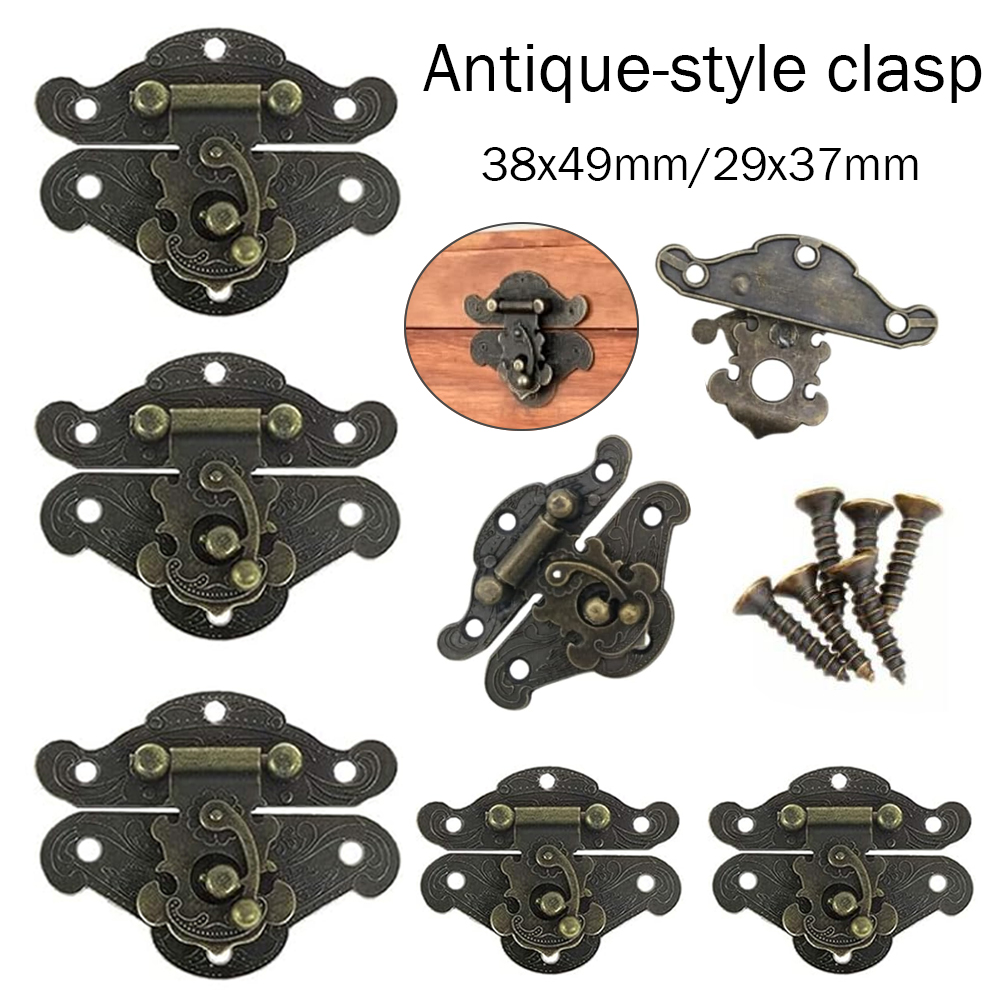 Furniture Hardware Screws - 5-20個のヴィンテージメタルハスプラッチクラスプ、ネジ付き、装飾的な木箱家具レザーバッグロック用のアンティークハードウェア