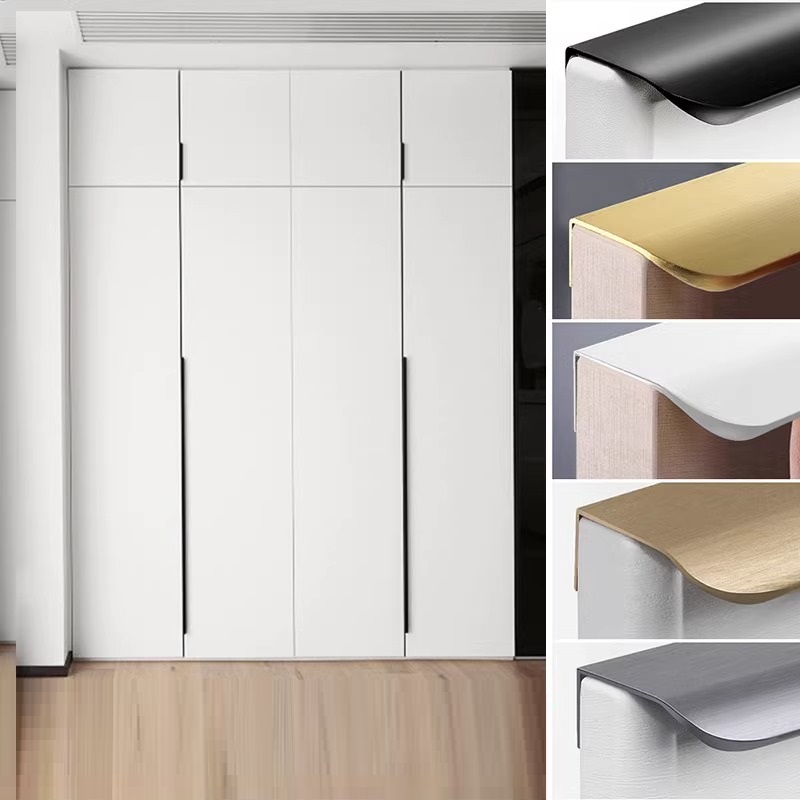 Furniture Rotating Hardware - ミニマルなデザインのドアハンドル、長いエッジの目に見えない穴のないワードローブ、黒いハンドル、キャビネットの隠しハンドル