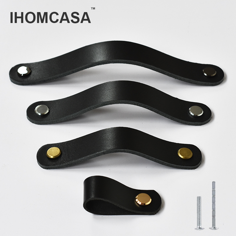 IHOMCASA 黒革ノブ食器棚靴キャビネット牛革取手ハンド - Furniture Rotating Hardware のレビューと価格