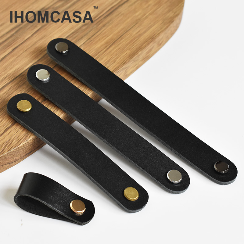 IHOMCASA 黒革ノブ食器棚靴キャビネット牛革取手ハンド - Furniture Rotating Hardware のレビューと価格
